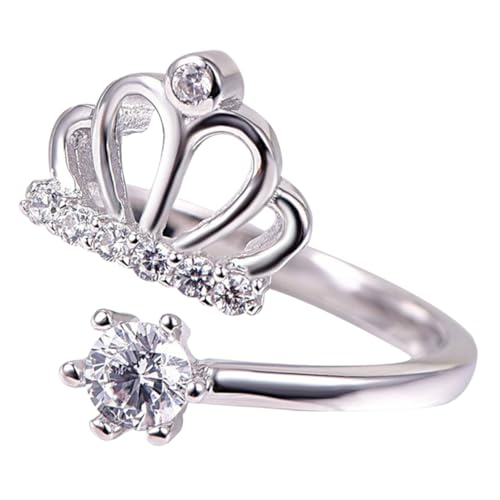 COSMEVIVI Ringe Damen Ring Personalisiert Damen Kronenring Für Frauen Und Ädchen Verstellbarer Statement Ring Mit Glitzersteinen Modischer Offener Ring Aus Weißem Schlichtes Und Elegantes Design von COSMEVIVI