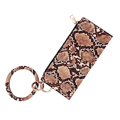 COSMEVIVI PU Schlüsselbund Geldbörse Für Damen Tragbare Handtasche Mit Reißverschluss Im Kaffee Schlangen Muster Stilvoller Kosmetik Und ünzbeutel Für Frauen Und ädchen von COSMEVIVI