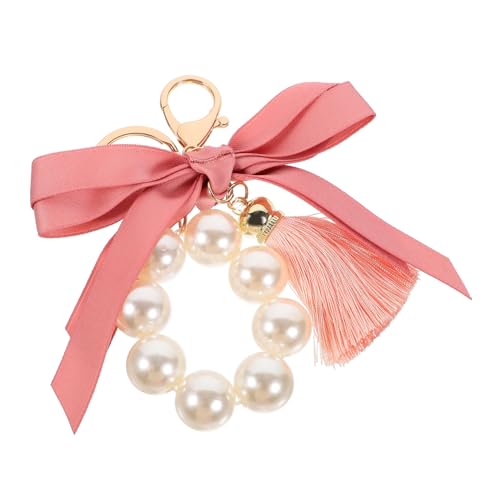 COSMEVIVI Schlüsselanhänger Mit Schleife Und Perlen Dekorativer Taschenanhänger Für Damen Praktischer Schlüsselbund Mit Quaste Elegantes Zubehör Für Taschen Und Schlüssel von COSMEVIVI