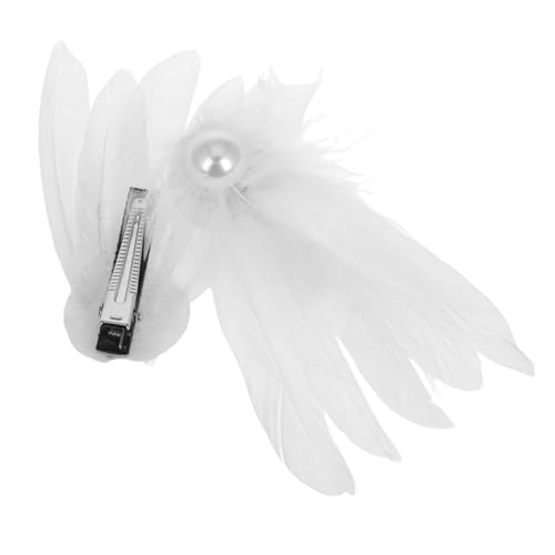 COSMEVIVI Perlen Federn Haarschmuck Damen Weißer Haarklammer Ethno Stil Eleganter Haarclip für Hochzeit Party Fotoshooting Kostüm Accessoire von COSMEVIVI
