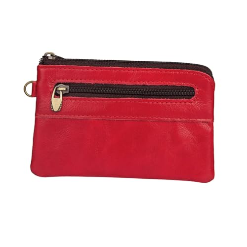 COSMEVIVI Retro Herren Geldbörse Tragbare Ledertasche Reißverschluss Portemonnaie Für Männer Business Wallet Mit Handyhalterung Rot von COSMEVIVI