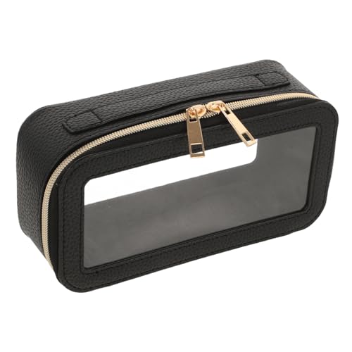 COSMEVIVI Transparentes PVC-Make-up-täschchen Mit Wasserdichtem Pu-reißverschluss Tragbare Reise-Kosmetiktasche Und Toiletten-Organizer Für Damen Und Herren Klein Schwarz Mit Struktur von COSMEVIVI