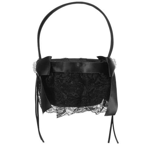 COSMEVIVI Romantischer Schwarzer Blumenkorb Hochzeit mit Stabilem Griff Kleiner Blumenmädchen Korb für Blumenspenden Zeremonie Wiederverwendbar Leicht Tragbar Elegantes Hochzeitsaccessoire von COSMEVIVI