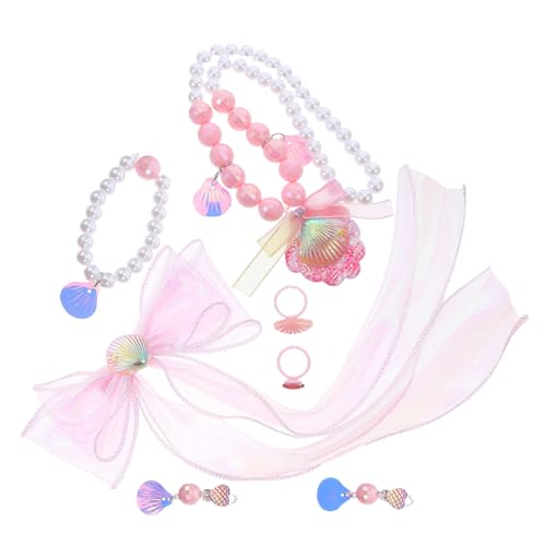 COSMEVIVI Schmuck Set Meerjungfrau Prinzessin Zubehör mit Schleifen Haarclips Muschel Halskette Perlen Armband für Mädchen Rollenspiel Geburtstag Fest von COSMEVIVI