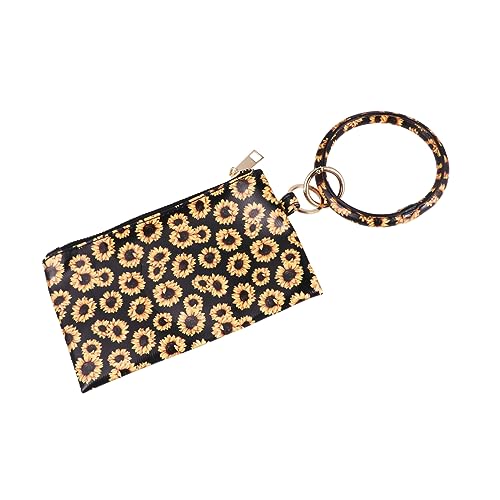 COSMEVIVI Schwarz-gelbes Sonnenblumen-Design Geldbörse Für Damen Multifunktionale Handtasche Tragbare Brieftasche Feine Handy-Tasche Reißverschluss-Handtasche Für Alltag Und Ausgehen von COSMEVIVI