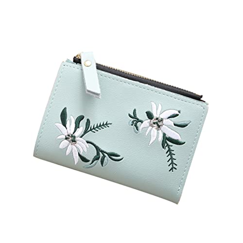 COSMEVIVI Short Student Wallet Dünner Bestickter Zipper Geldbeutel Für Frauen Praktisch Für Alltag Leichtgrün Geldbörse Für Karten Und Münzen von COSMEVIVI