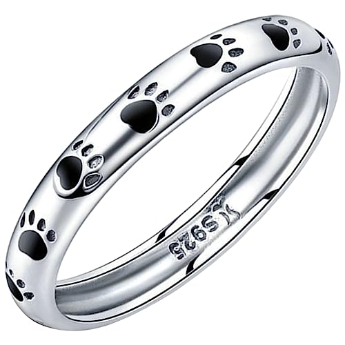 COSMEVIVI Edelstahl Mit Pfotenabdruck Einfache Silber Verlobungsringe Für Und Frauen Haustierliebhaber Schmuck Für Jedes Geschenk Und Besondere Anlässe von COSMEVIVI