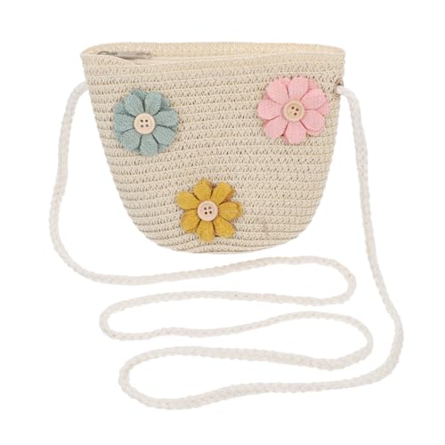 COSMEVIVI Handgewebte Stroh Umhängetasche Für Junge Mädchen Sommertasche Strandtasche Mit Blumenmuster Leichte Schultertasche Für Kleine Mädchen von COSMEVIVI