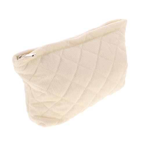 COSMEVIVI Kosmetiktasche Mit Reißverschluss Karomuster Großer Organizer Für Damen Aus Cord Beige Für Make-up Toilettenartikel Und Reiseaccessoires Langlebig Und Stilvoll von COSMEVIVI