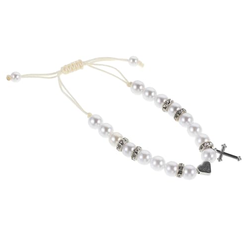 COSMEVIVI Verstellbares Herz-kreuz Armband mit Geflochtenem Band Perlen und Glückscharme Boho-stil Freundschaftsschmuck für Damen Herren und Jugendliche Modisches Herzanhänger Accessoire von COSMEVIVI