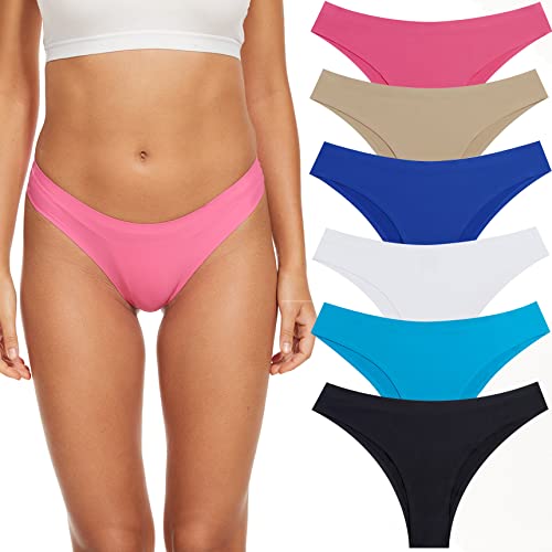 COSOMALL Damen Nahtlose Unterwäsche Unsichtbar Hipster Cheeky Bikini Half Back Coverage Panties, C1-6er-Pack, helle Farben, Large von COSOMALL