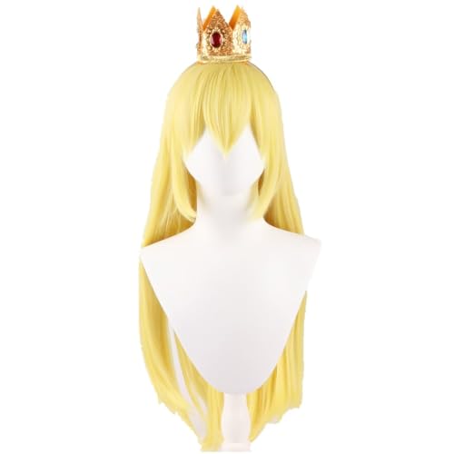 COSPLAZA 70cm Lange Goldene Gelbe Peach Prinzessin Pfirsich Frauen Halloween Party Cosplay Kostüm Perücke von COSPLAZA