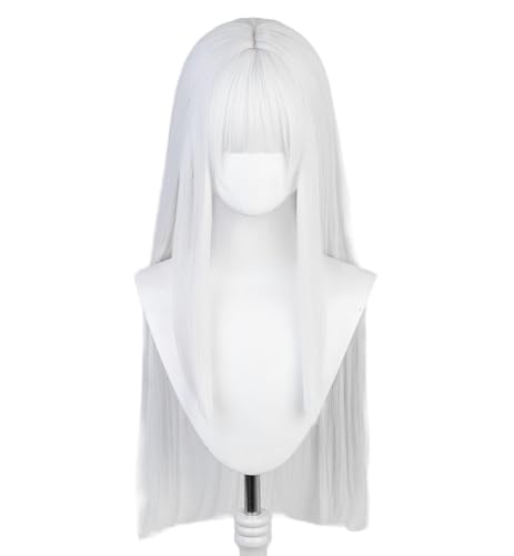 COSPLAZA 80cm/31 inches Weiß Lange Glatte Perücke für Damen Cosplay Kostüm Perücke mit flachem Pony von COSPLAZA