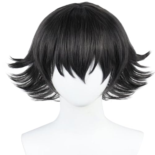 COSPLAZA Anime Cosplay Wig Ranpo Edogawa Bungo Stray Dogs Kurz gewellt Schwarz Rollenspiel Halloween Party Cosplay Kostüm Perücke von COSPLAZA