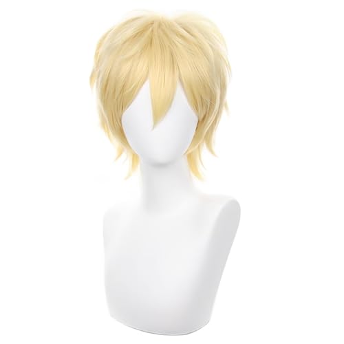 COSPLAZA Blond Cosplay Perücke Kurz Stachelig Flauschig Hitzebeständig Geschichtetes Synthetisches Haar Männer Frauen Halloween Party Perücke von COSPLAZA