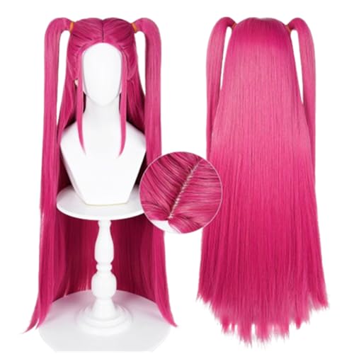COSPLAZA Frauen Jäger Kostüm Perücke Rose-Pink Mira Long Straight Pop Star Demon Cosplay Perücken mit Schweinswänzen von COSPLAZA