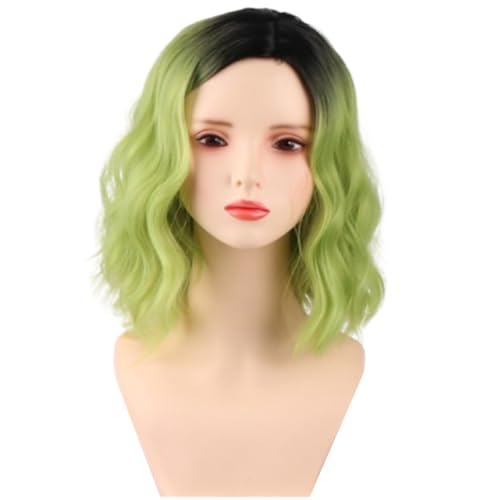 COSPLAZA Grüne Ombre Kurzperücke lockiges gewelltes Haar hitzebeständige Kunsthaarperücken für Damen für den täglichen Gebrauch Cosplay Perücken von COSPLAZA