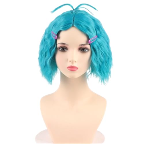 COSPLAZA Kurze grün-blaue Perücke für Damen gewellte lockige Perücken Anime Cosplay Kostüm Perücke Middle Parted Neid Envy Wig von COSPLAZA