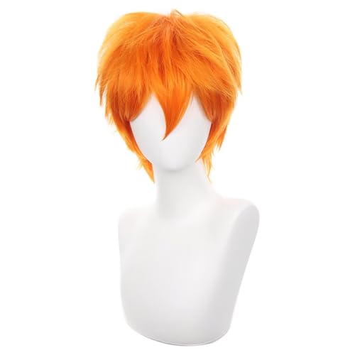 COSPLAZA Orange Cosplay Perücke Kurz Stachelig Flauschig Hitzebeständig Geschichtetes Synthetisches Haar Männer Frauen Halloween Party Perücke von COSPLAZA