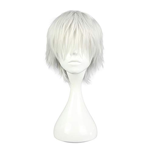 COSPLAZA Perücke Ken Kaneki Tokyo Ghoul kurz Silber Weiß Anime Cosplay Wig Karneval Party Haar von COSPLAZA