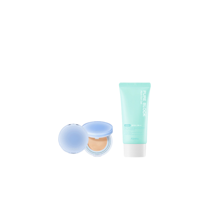 A'PIEU - Pure Block Aqua Sun Gel SPF50+ PA+++ X Romand - Bare Water Cushion - 20g - 23 Beige von All-in-one Sets