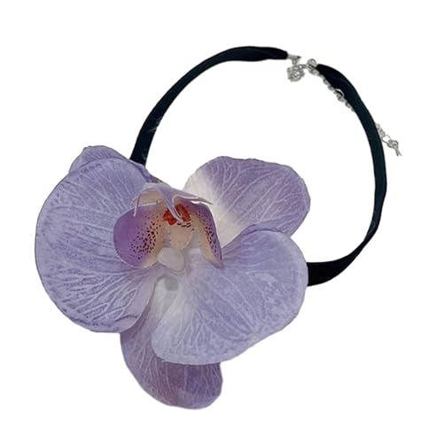 COSSIKA Blumen-Halsband, Phalaenopsis-Blüten-Halskette, Simulationsblumen-Halskette, Damen- und Mädchen-Schlüsselbeinkette, auffälliges Halsband-Zubehör von COSSIKA