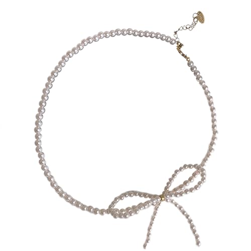 COSSIKA Halskette mit Schleife, stilvolle Halskette mit Schleife, einzigartiger Halsschmuck, Imitationsperlen, Perlen-Halskette, moderne Anhänger-Halskette, Geschenk von COSSIKA