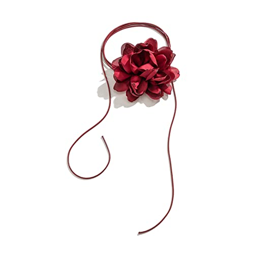 COSSIKA Mode Halskette Goth Tuch Große Rose Anhänger Halsband Wachs Seil Halskette für Frauen Elegante Webart Geknotete Schleife Verstellbare Kette von COSSIKA