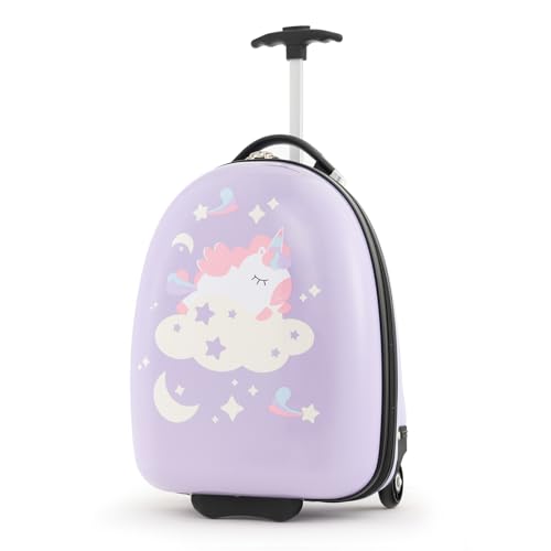 COSTWAY 16" Kinderkoffer, Kindertrolley mit 2-stufigem Teleskopgriff, Kinder Handgepäck Reisegepäck Hartschalenkoffer für Jungen & Mädchen (Einhörner, 16") von COSTWAY