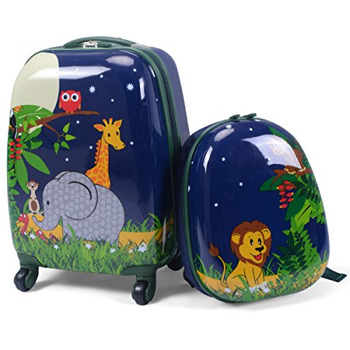 COSTWAY 2tlg Kinderkoffer + Rucksack, Kindertrolley aus Kunststoff, Kindergepäck, Kinder Kofferset Handgepäck Reisegepäck Hartschalenkoffer für Jungen und Mädchen (Elefant, 12"+16") von COSTWAY
