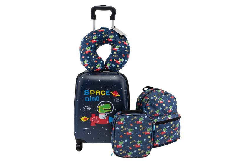 COSTWAY Kinderkoffer Set, 4 Rollen, 5 teiliges Trolley mit Handgepäck, Kissen von COSTWAY