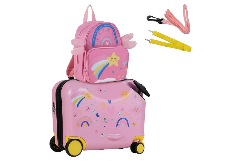 COSTWAY Kinderkoffer 12"+18" Kindertrolley, zum sitzen, mit 4 Rollen & Rucksack von COSTWAY