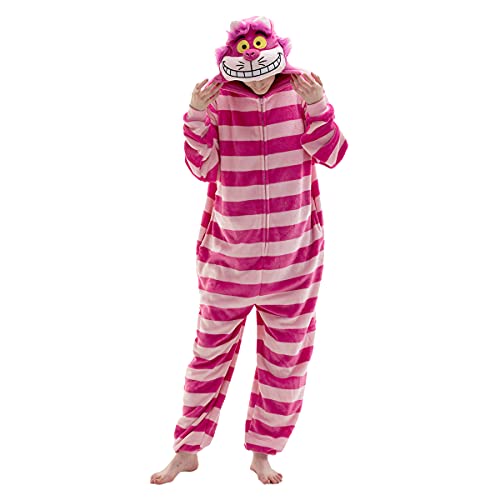 COSUSKET Snug Fit Unisex Erwachsene Onesie Pyjama Flanell Cosplay Tier Einteiler Halloween Kostüm Nachtwäsche Homewear, Grinsekatze, S von COSUSKET