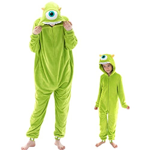 COSUSKET Snug Fit Unisex Erwachsene Onesie Pyjama Flanell Cosplay Tier Einteiler Halloween Kostüm Nachtwäsche Homewear, Mike Wazowski, XL von COSUSKET