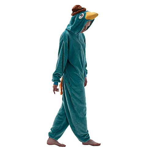 Snug Fit Unisex Erwachsene Onesie Pyjama Flanell Cosplay Tier Einteiler Halloween Kostüm Nachtwäsche Homewear, Platypus, XL von COSUSKET