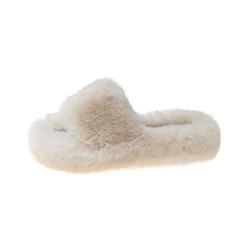 COTCLO Hausschuhe Herren Frauen Pantoffeln Winterrutschen Warmes Flip Flop Frauen Mode Weiche Moderne Hausschuhe Frauen Designerschuhe Innenräume-Rice White,38 von COTCLO