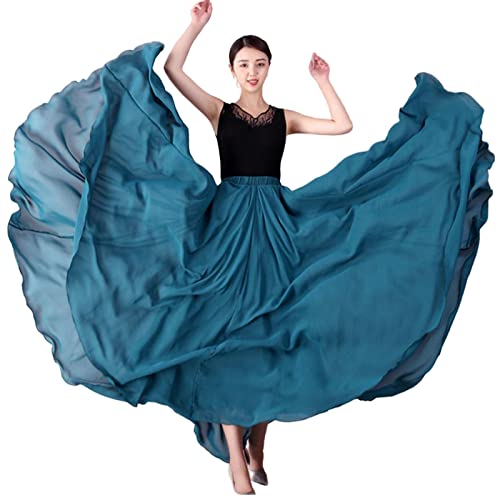 COTCLO Langer Rock Damen Tanzrock Plissee Langer Rock Sommer Einfarbig Hohe Taille Chiffon Langer Rock Großer Swing Rock, blau - peacock blue, 52 von COTCLO