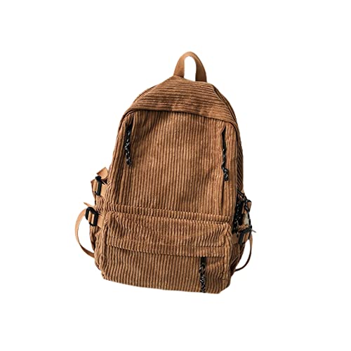 COTCLO Rucksack Vintage Cord-Anti-Diebstahl-Rucksack Mode Frauen Rucksack Reine Farbe Niedlich Schultasche Reise Schulter Rucksack - Braun ohne Anhänger von COTCLO