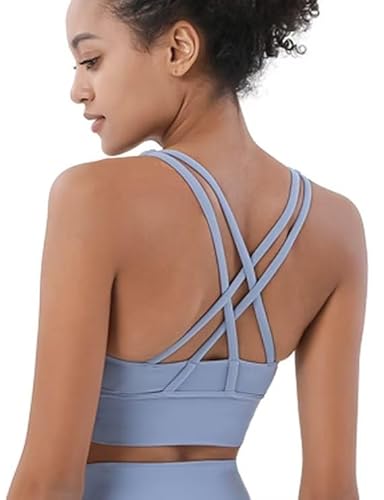 COTOP Sport BH Damen Rückenfrei, Ohne Bügel Yoga Bra Starker Halt, Cross Back BH mit Gepolstert für Fitness Lauf Joggen (Blau M) von COTOP