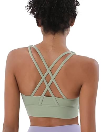 COTOP Sport BH Damen Rückenfrei, Ohne Bügel Yoga Bra Starker Halt, Cross Back BH mit Gepolstert für Fitness Lauf Joggen (Grün L) von COTOP