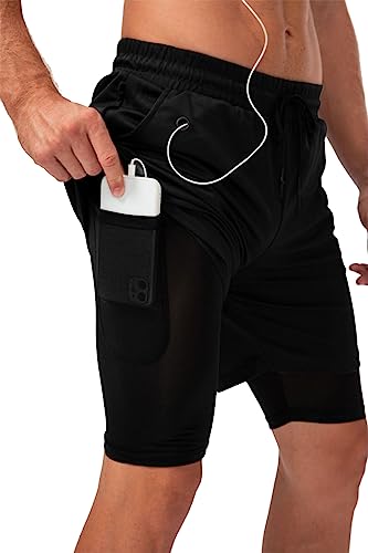 COTOP Sporthose Herren Kurz 2 in 1, Laufhose mit innenhose, Running Shorts Sommer mit Taschen, Atmungsaktive Sports Shorts für Fitness Joggen Gym (Schwarz 3XL) von COTOP