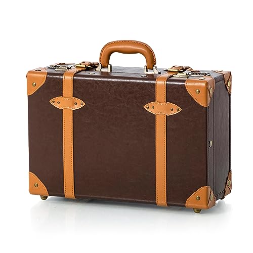 COTRUNKAGE Carry On Luggage Niedlich PU Schminkkoffer Kosmetikkoffer Hartschale Übernachtung Vintage Handgepäck Koffer Cabin Bag für Damen und Herren mit Riemen, Kakaobraun, 18" von COTRUNKAGE