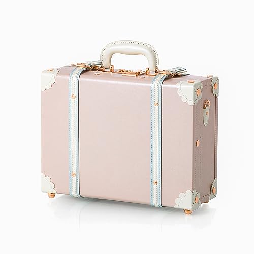 COTRUNKAGE Carry On Luggage Niedlich PU Schminkkoffer Kosmetikkoffer Hartschale Übernachtung Vintage Handgepäck Koffer Cabin Bag für Damen und Herren mit Riemen, Kirschrosa, 16" von COTRUNKAGE