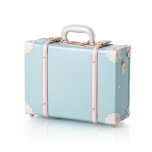 COTRUNKAGE Carry On Luggage Niedlich PU Schminkkoffer Kosmetikkoffer Hartschale Übernachtung Vintage Handgepäck Koffer Cabin Bag für Damen und Herren mit Riemen, Himmelblau, 16" von COTRUNKAGE