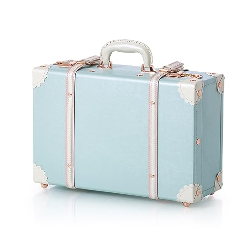 COTRUNKAGE Carry On Luggage Niedlich PU Schminkkoffer Kosmetikkoffer Hartschale Übernachtung Vintage Handgepäck Koffer Cabin Bag für Damen und Herren mit Riemen, Himmelblau, 18" von COTRUNKAGE