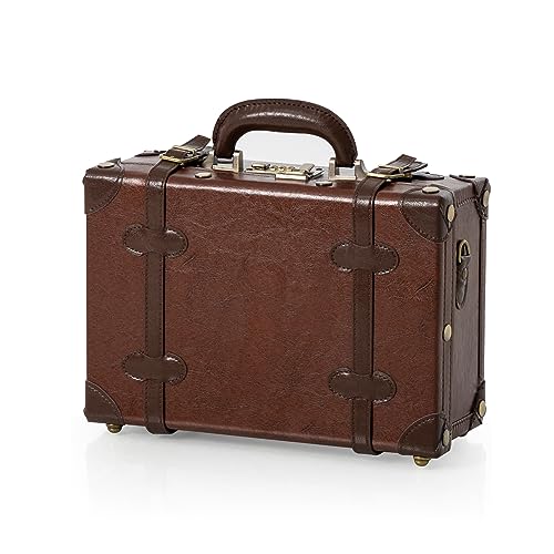 COTRUNKAGE Carry On Luggage Niedlich PU Schminkkoffer Kosmetikkoffer Hartschale Übernachtung Vintage Handgepäck Koffer Cabin Bag für Damen und Herren mit Riemen, Karamellfarben, 13" von COTRUNKAGE