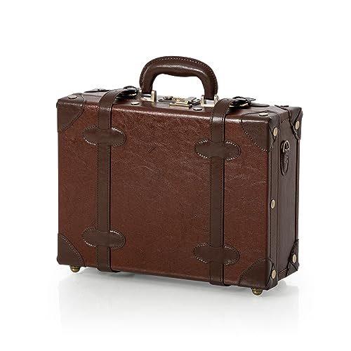 COTRUNKAGE Carry On Luggage Niedlich PU Schminkkoffer Kosmetikkoffer Hartschale Übernachtung Vintage Handgepäck Koffer Cabin Bag für Damen und Herren mit Riemen, Karamellfarben, 16" von COTRUNKAGE