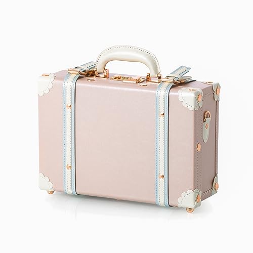 COTRUNKAGE Carry On Luggage Niedlich PU Schminkkoffer Kosmetikkoffer Hartschale Übernachtung Vintage Handgepäck Koffer Cabin Bag für Damen und Herren mit Riemen, Kirschrosa, 13" von COTRUNKAGE