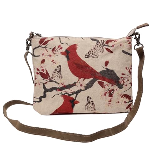 COTT N CURLS Cardinals Handgelenktaschen für Damen, Umhängetasche, Büchertasche, Segeltuchtaschen mit Reißverschluss, Baumwollleinen, Cremeweiß von COTT N CURLS