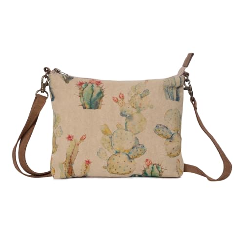COTT N CURLS Crossbody-Tasche für Damen, 20,3 x 25,4 cm, handgefertigte Handtaschen für Damen, Baumwoll-Leinen-Geldbörsen für Damen, Cacti von COTT N CURLS